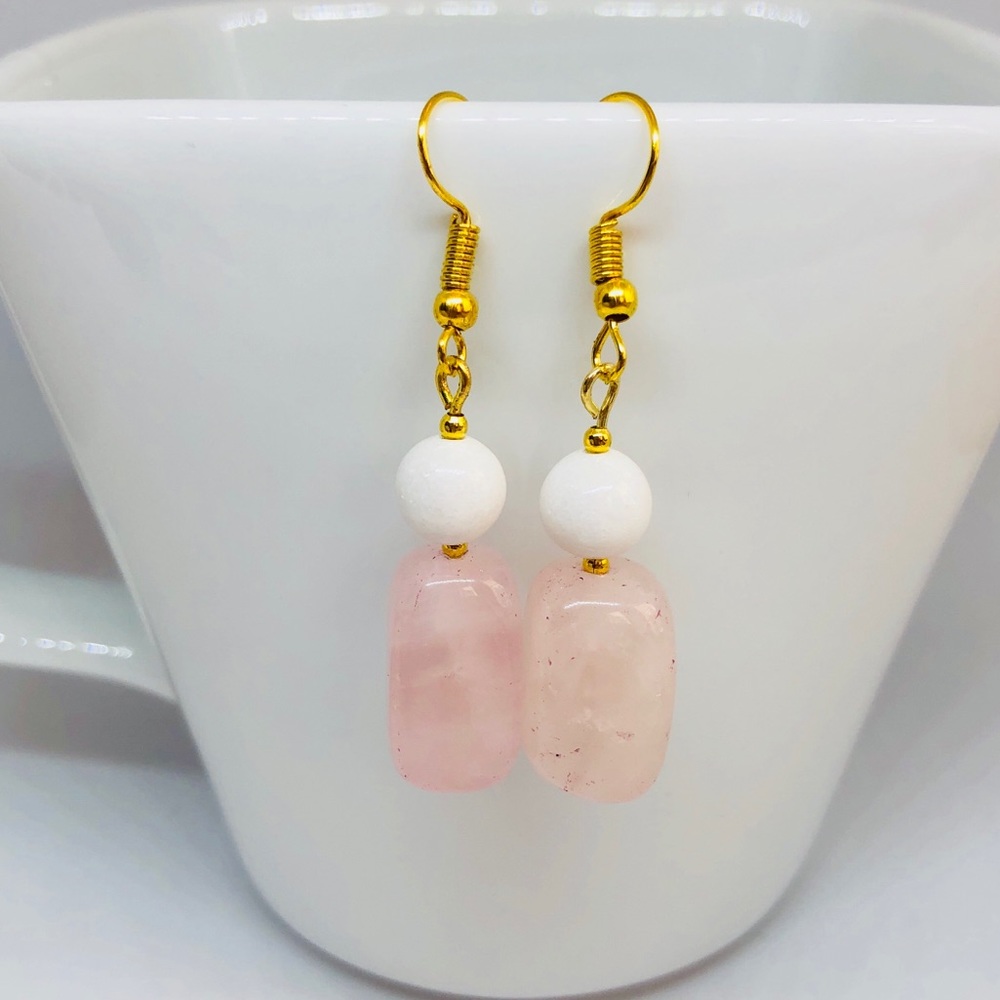 EARRINGS | White Jade & Rose Quartz Earrings